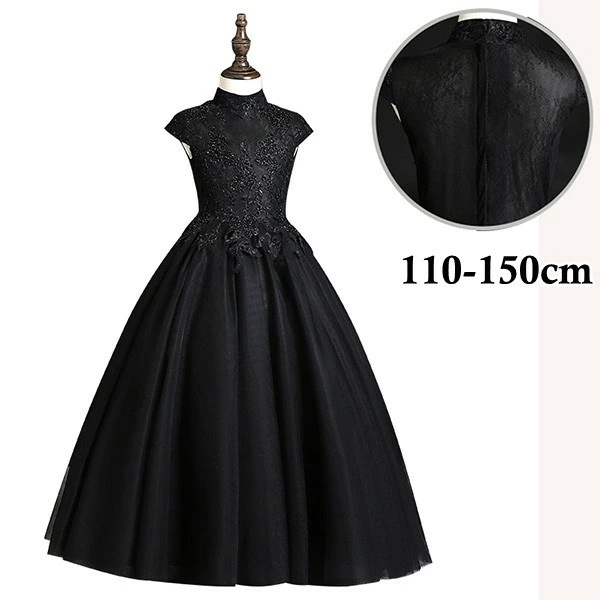 ピアノ発表会 ドレス 中学生 ワンピース ジュニアドレス 七五三 子供ドレス ハイネック キッズ ドレス パーティー ノースリーブ 黒 ピアノ発表会 ドレス ロングドレス 150 お姫様 ロング丈 結