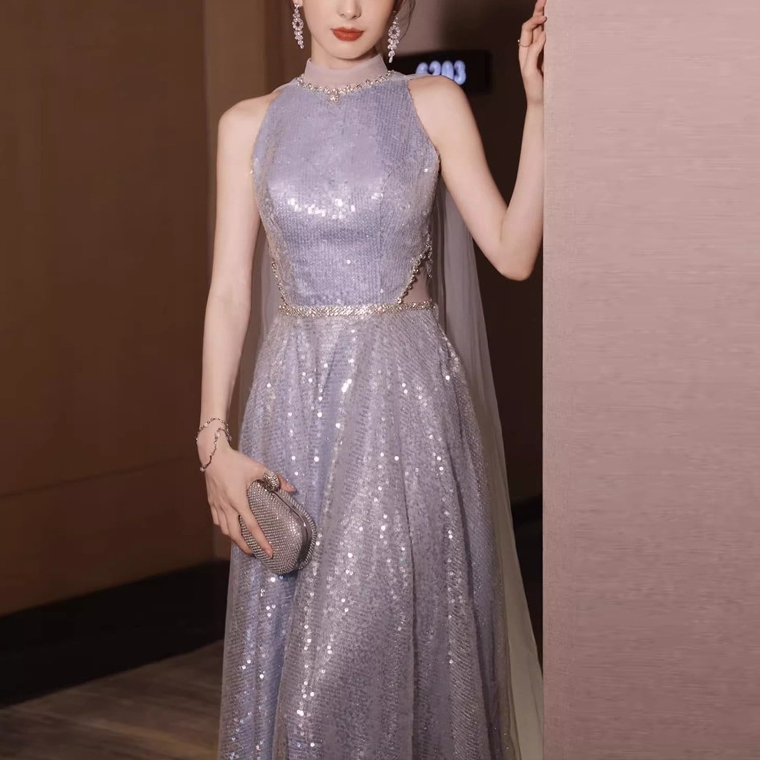 ドレス パーティドレス ロングドレス チュールドレス ノースリブドレス ハイネック ノースリーブ 袖なし ハイウエスト ホルターネック ウエストカット チュール レース レディース フォーマルドレス
