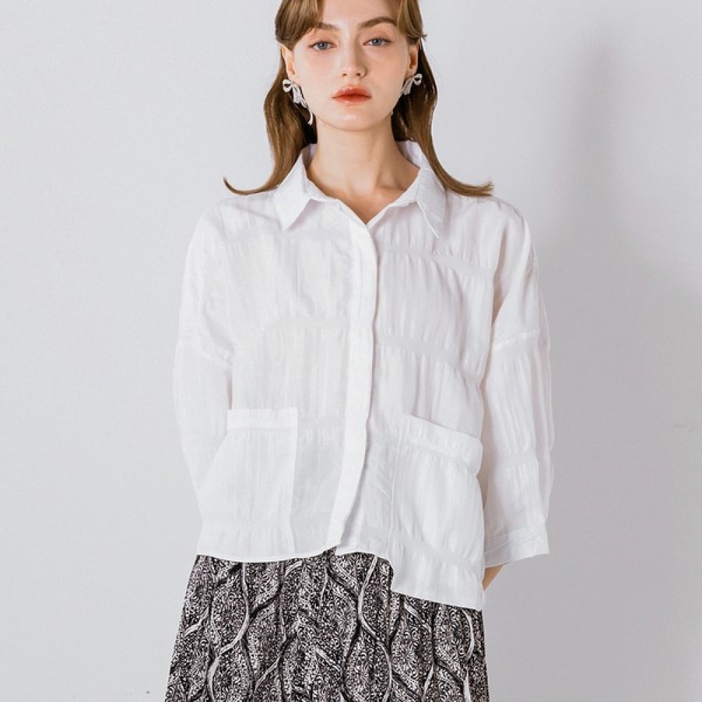 【マックスカルティツィオ】しわ防止ポケットルーズフィットブラウス