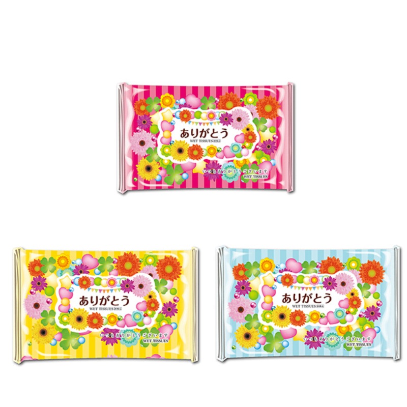 ありがとう ウェットティッシュ 大判 20枚入り まとめ買い100個 日本製 色柄選択不可 3色 感謝の気持ち 御礼 プチギフト ギフト 景品 粗品 町内会 自治会 子供会 アソート