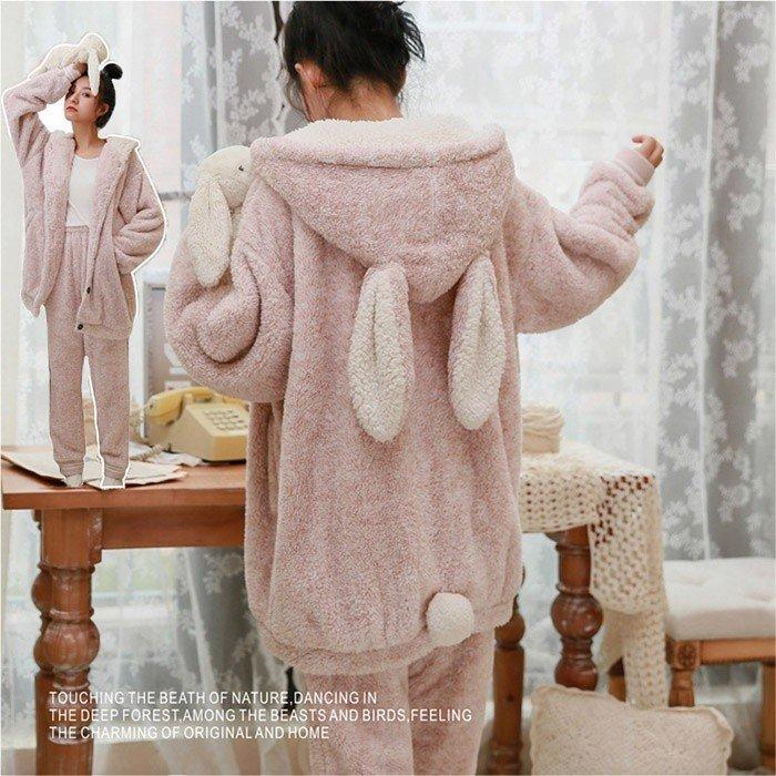 [11月新品/20%値下げ]パジャマ 長袖 上下セット 大きいサイズ マタニティ ルームウェア レディース 産後 萌え萌え うさ耳 あったか もこもこ かわいい