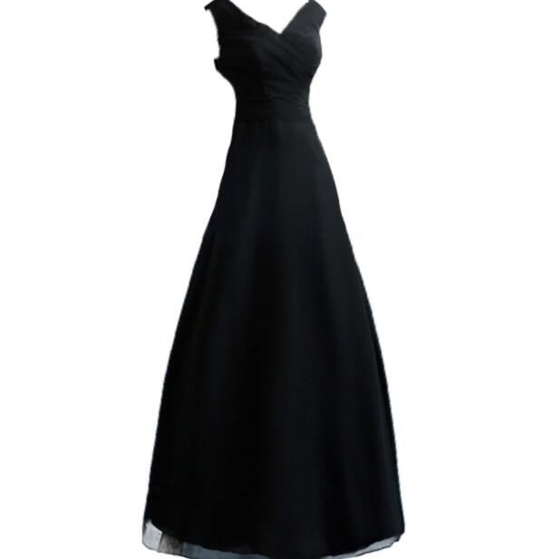 美品　ノースリーブ　パーティードレス　黒　Vネック　演出　二次会　結婚式　ロングドレス　披露宴