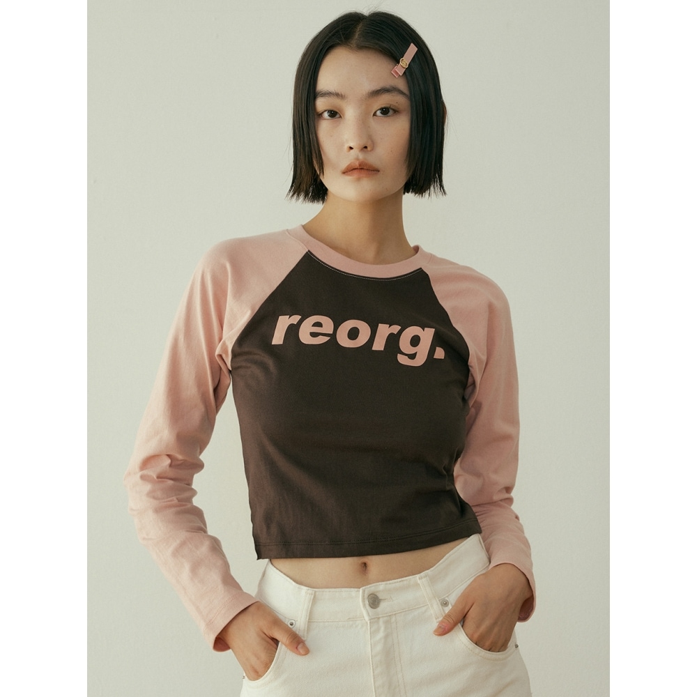 REORG FEL REORG ロゴ ラグラン スリーブ T シャツ ブラウン