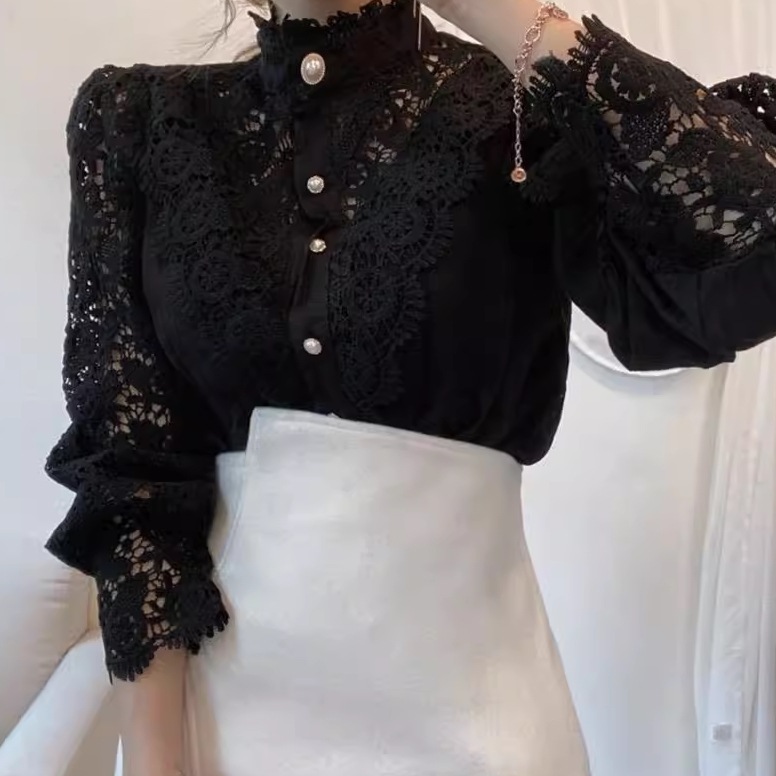 レディース トップス ブラウス シャツ スタンドカラーシャツ 長袖 スタンドカラー レース レースアップ 透け感 ボタン 薄手 かわいい 大人可愛い きれいめ カジュアル 上品 おしゃれ レトロ