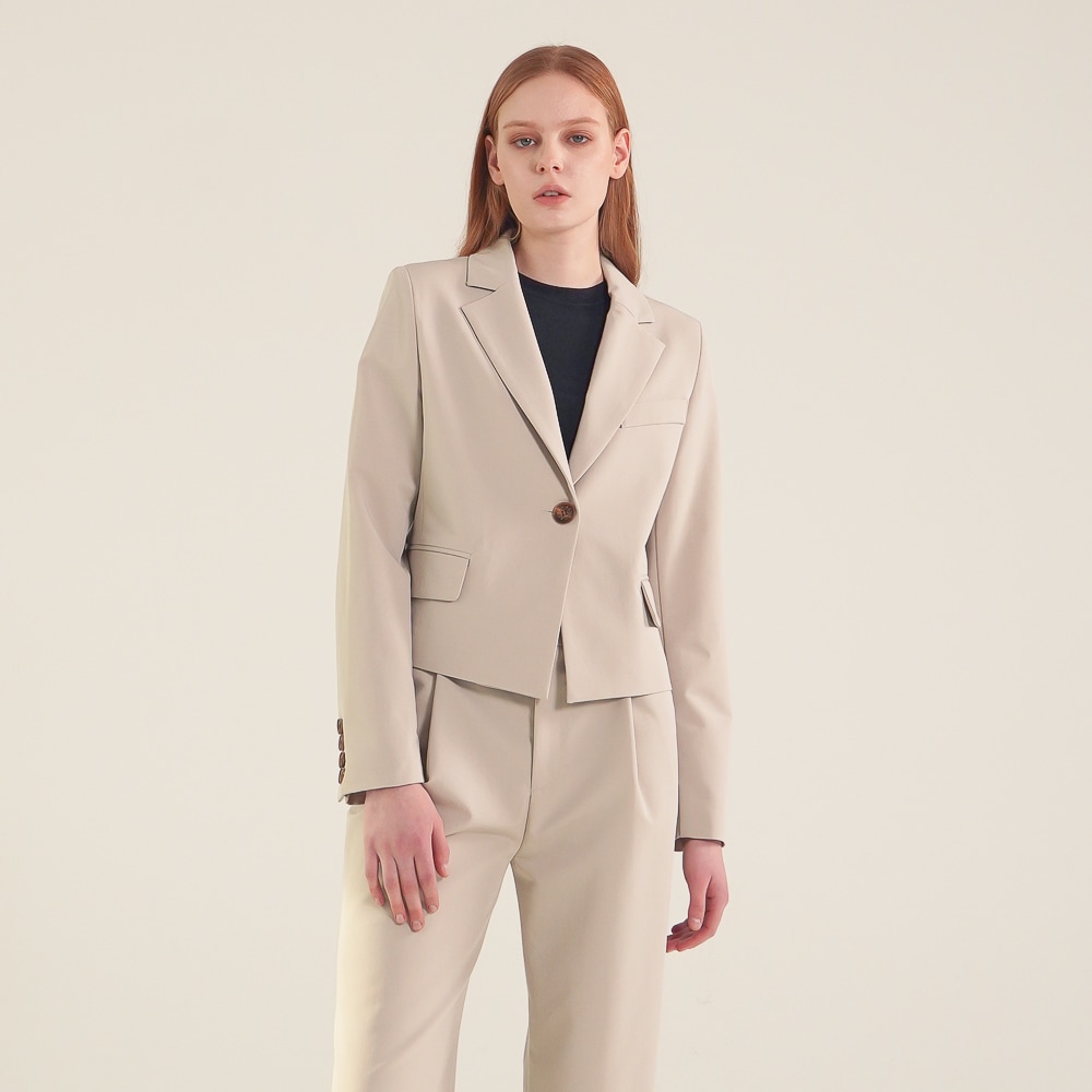 ACUD シングルボタン クロップド ブレザー_ベージュ