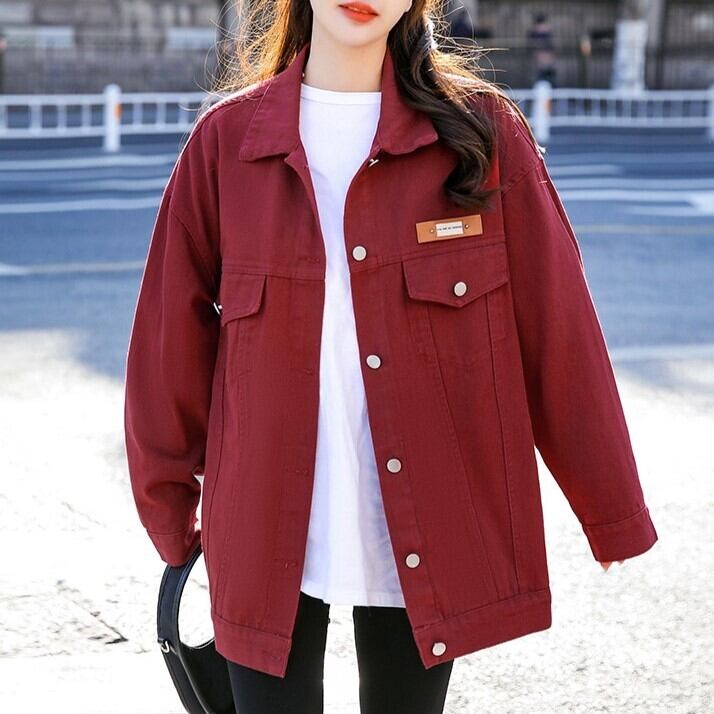 ジャケット アウター 上着 前開き レディース 長袖 襟付き ストレート カラーデニム Gジャン デニムジャケット 韓国風 ポケット ボタン アメカジ 中厚手 コットン かわいい シンプル カジュアル