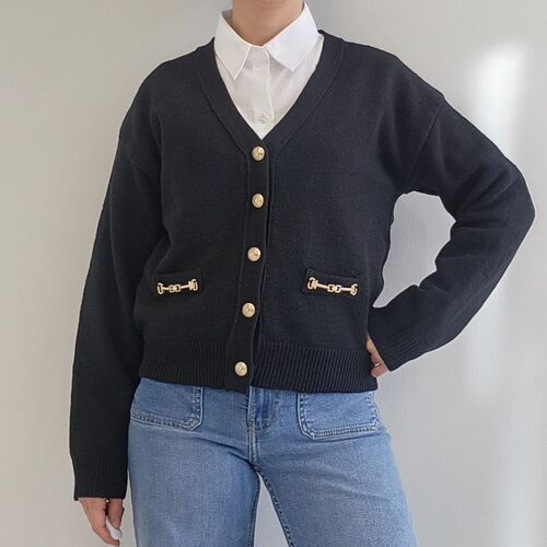 ウール混Vネックデイリーセミクロップニットカーディガン