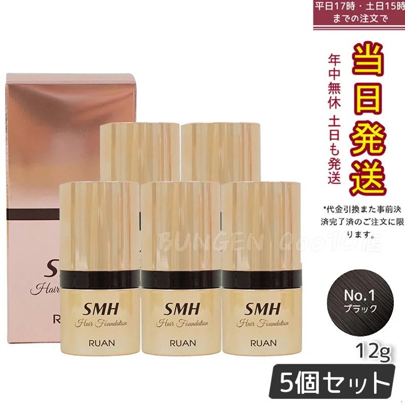 【5個セット】　ルアン SMH ヘアファンデーション 12g No.1 ブラック 髪 頭 薄毛隠し薄毛 分け目 つむじ ふりかけ 白髪かくし