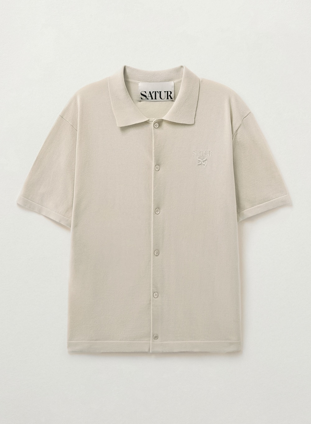 【SATUR】 LIGHT WEIGHT COLLAR HALF CARDIGAN : OATMEAL