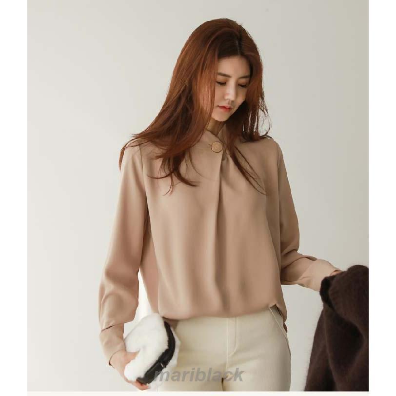 シャツ レディーストップス ブラウス 春 夏 秋 長袖 シフォン スタンドカラー デザインブラウス 着回し シンプル おしゃれ 大人カジュアル こなれ感 春 夏 大き