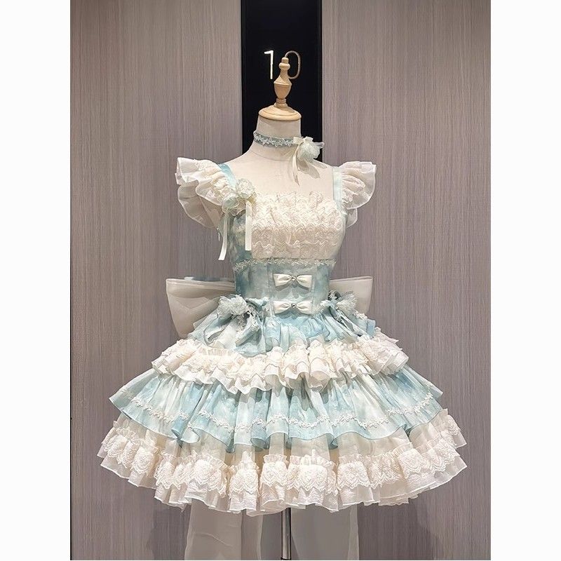 【3日出荷】グリーン サマー感 バレエ風 少女プリンセス風 ケーキドレス ロリータ 清純セクシー フリルドレス アイドル衣装 ロリータ