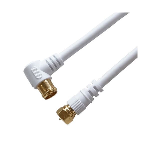 （まとめ）HORIC アンテナケーブル 5m ホワイト F型差込式／ネジ式コネクタ L字／ストレートタイプ HAT50-043LSWH5セット