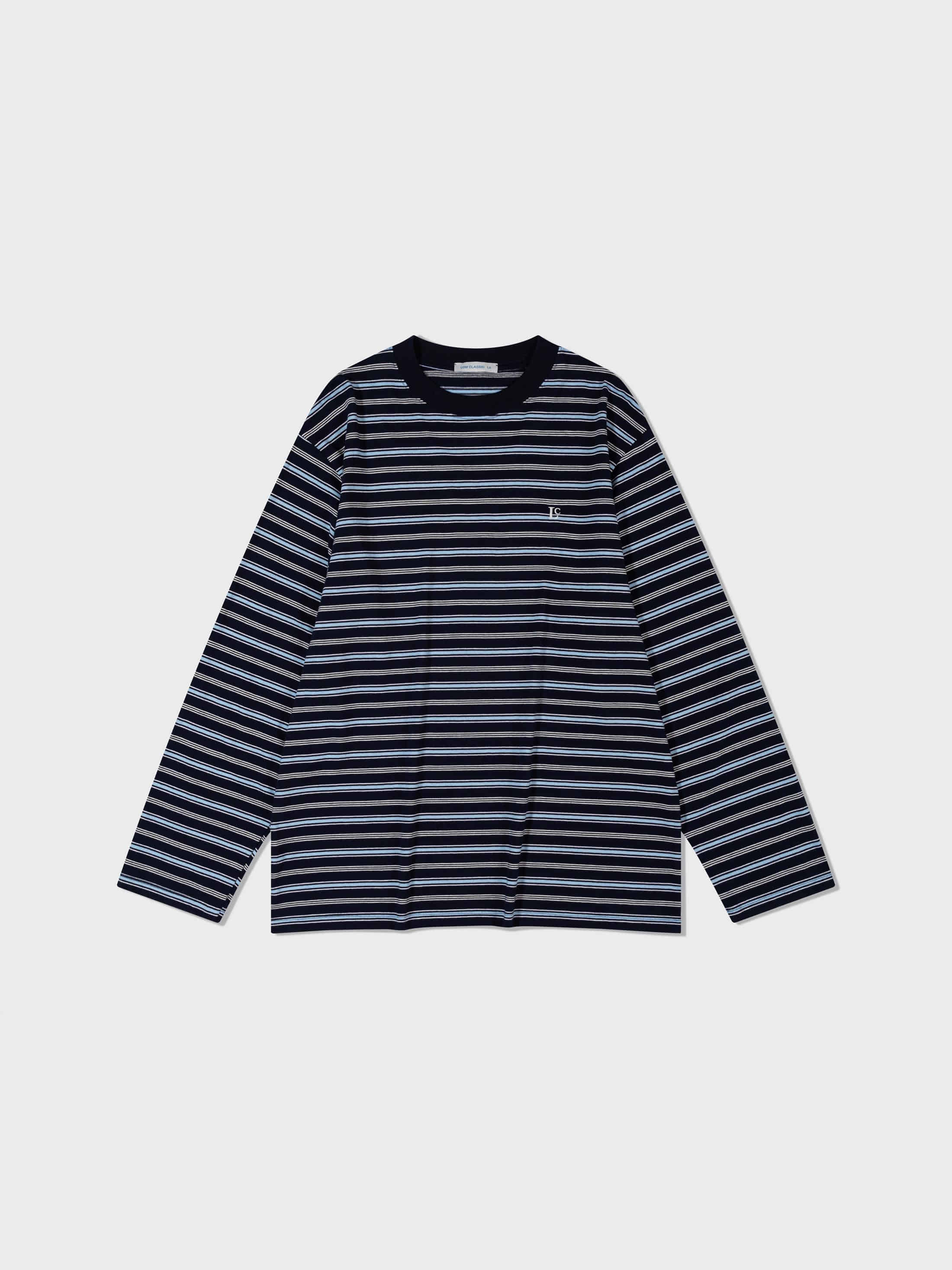 【LOW CLASSIC】 LONG SLEEVE STRIPED T-SHIRT : NAVY