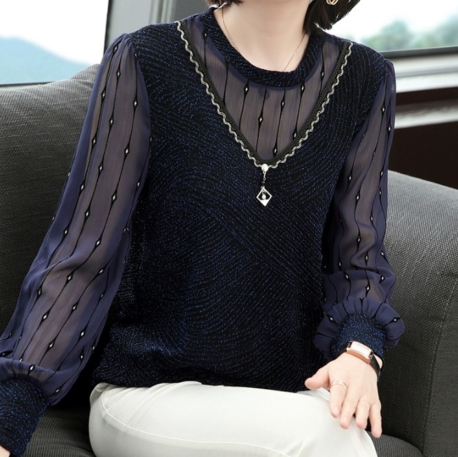 トップス シャツ ブラウス 袖あり 長袖 Uネック ストレート シフォン 透け感 シースルー かわいい 大人可愛い きれいめ シンプル カジュアル 大人 上品 おしゃれ お洒落 かっこいい レトロ