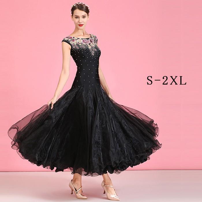 社交ダンス ドレス 社交ダンス衣装 長袖 花柄 初心者 練習着 広がる裾 発表会用 ワンピース パーティー スタンダード レッスン着 ブラック S M L XL 2XL 13,695円