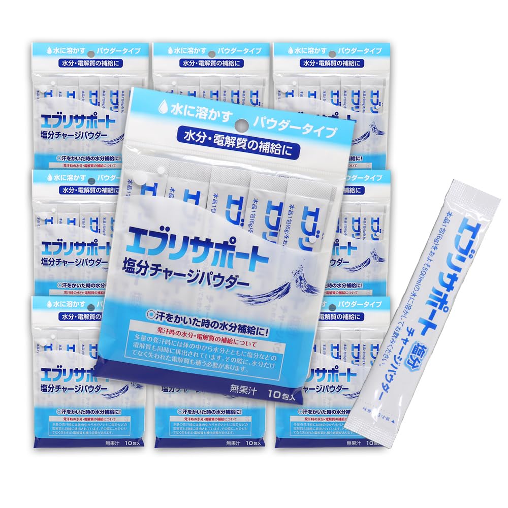 塩分チャージ パウダー 粉末 10包入 ×10個（計100包) エブリサポート 無果汁 日本薬剤 水分・電解質の補給に