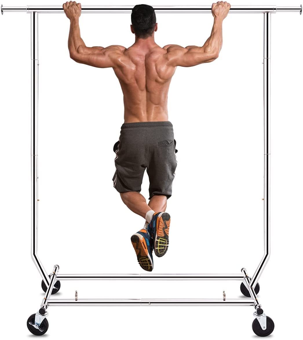 HOKEEPER ハンガーラック パイプハンガーラック 耐荷重200KG 業務用 3ウェイ シングル 大容量 収納ラック 物干し スタンド 洋服ハンガー 衣類収納 コート ロール付き 高さ・縦横伸縮タ