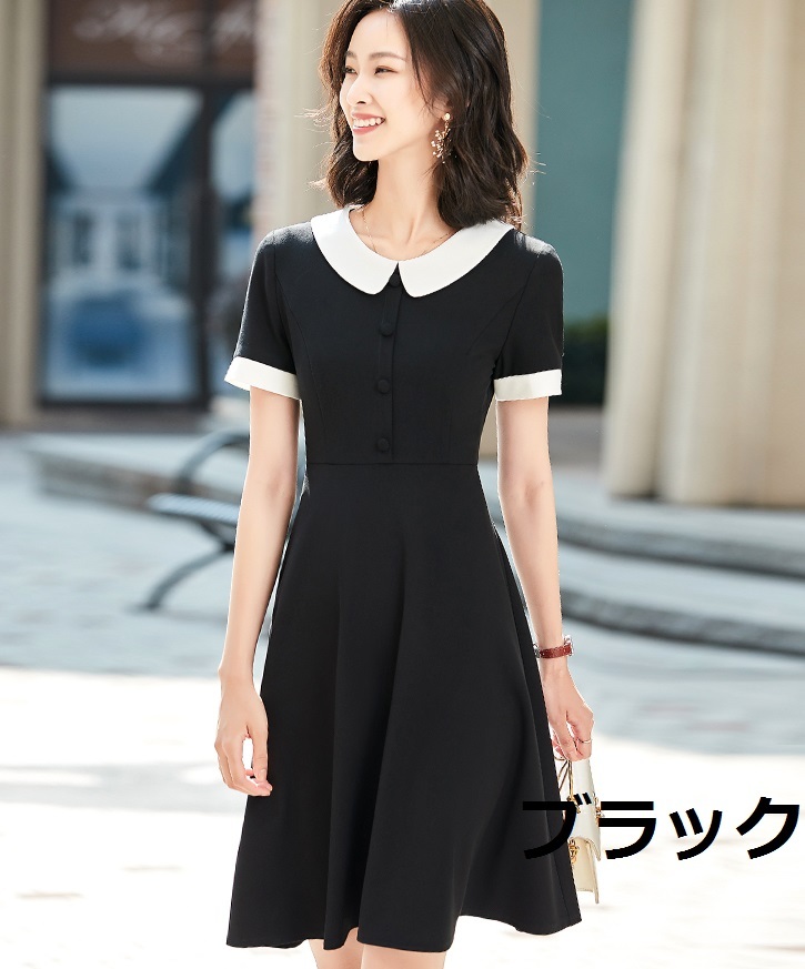 ワンピース レディース 袖あり 半袖 丸襟 ボタン 配色 かわいい 大人可愛い きれいめ 大人 上品 おしゃれ お洒落 かっこいい 大人可愛い 大人女子 こなれ感 ラブリー キュート セクシー