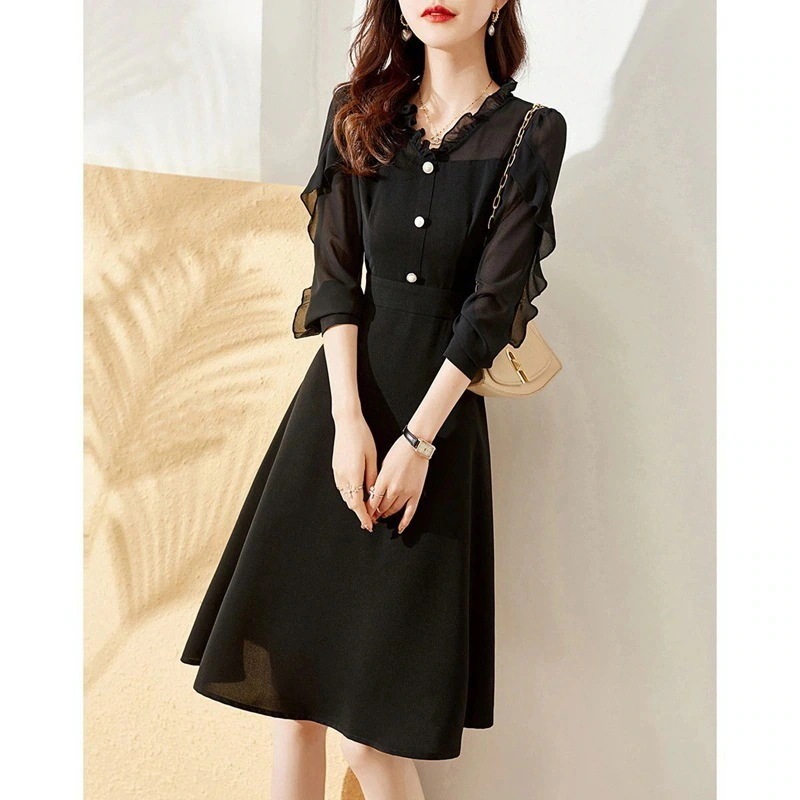 早いもの胜ち 早春の の通勤キクラゲの辺は気質をつなぎ合わせてVネックの純粋な色のハイエンド-韓版腰の中で長款連衣を収めます 5,687円