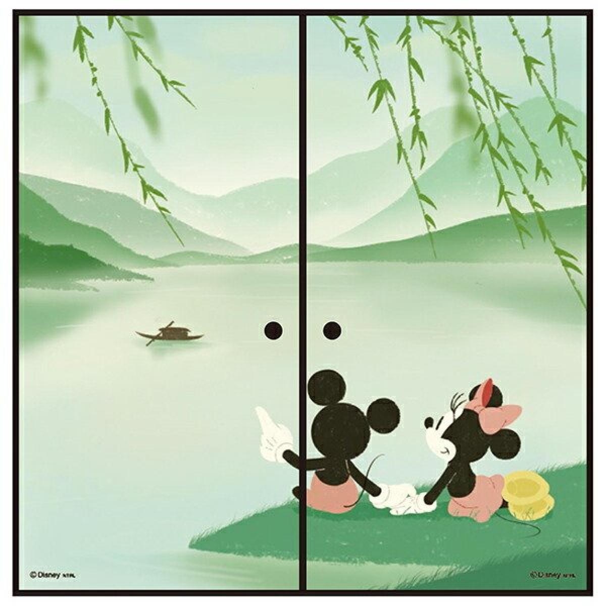 アサヒペン ふすま紙 ディズニー ミッキー＆ミニー 湖畔 NTLD-006F 92cm182cm 2枚組 襖紙 襖張り替え 襖リメイク
