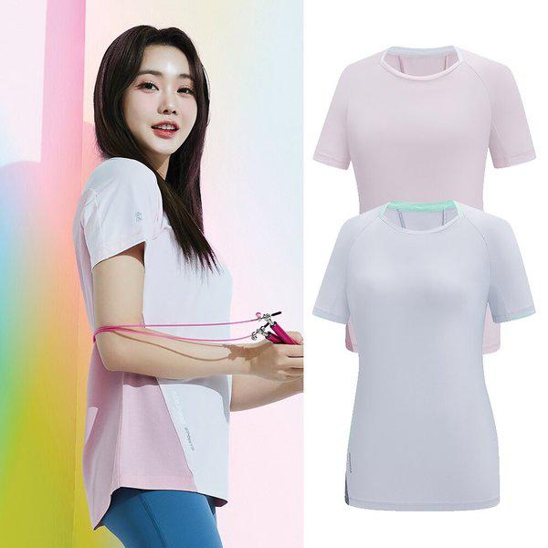 女性夏アイスボーンラウンド半袖Tシャツスピナー(女) KUT4923W