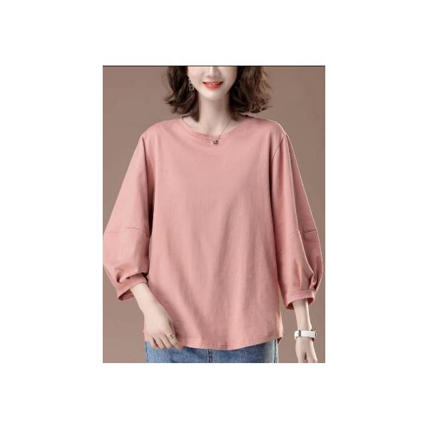 Tシャツ レディース 七分袖 トップス ゆるTシャツ 丸首 大きいサイズ カジュアル 夏物 綿麻 しゃれ 無地 春秋 20代 30代 40代 50代 クルーネック 新作