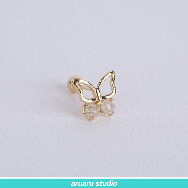 【韓国のピアス】SPR110_14K Gold, ラフダイヤ 軟骨ピアス