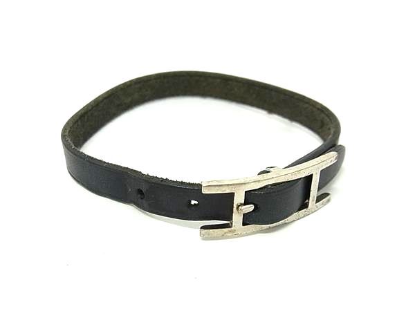 エルメス ブレスレット アピ3 レザー - シルバー金具 ブラック バングル アクセサリー ブランド 小物 記念日プレゼント 誕生日 男女兼用 ギフト レディース メンズ【本物保証】