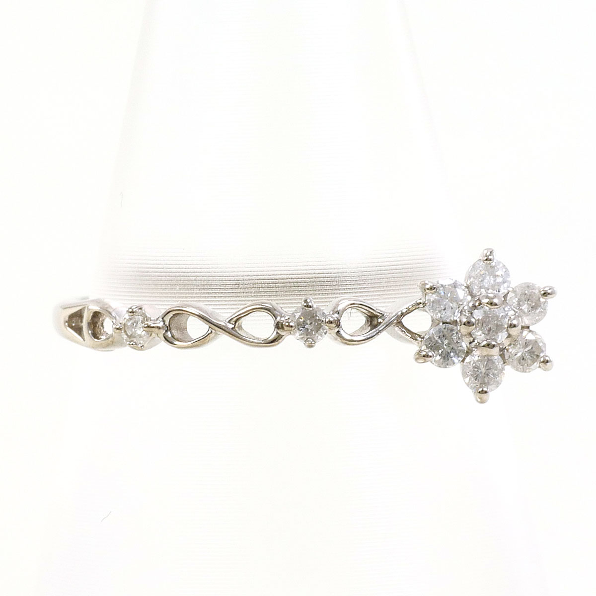 K10 10金 WG ホワイトゴールド リング・指輪 ダイヤモンド 0.13 ct 総重量約0.9g 中古