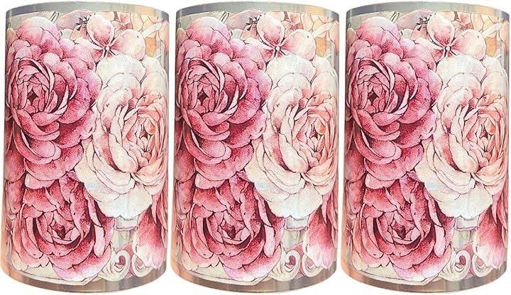 大輪 花 柄 マスキング テープ 薔薇 牡丹 PET デコレーション 手帳 DIY ギフト コラージュ (3巻（牡丹ピンク）)