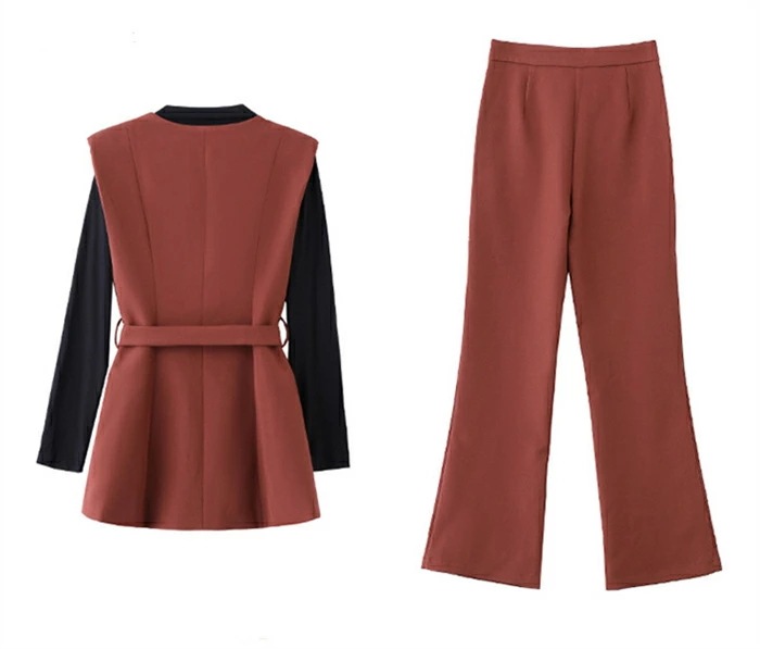 セットアップ レディース ジレパンツ ジレベスト パンツスーツ 長袖シャツ 3点セット シャツブラウス パンツドレス ノースリーブ テーラードジレ ベルド付き エレガント 着痩せ お洒落 上品 フォー