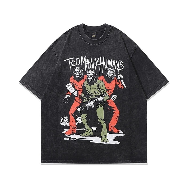 ヨーロッパとアメリカのハイストリートファッションブランドのパーソナライズされたプリントレトロダメージ半袖Tシャツ男性と女性用カジュアルレイジースタイル半袖ボトムTシャツ