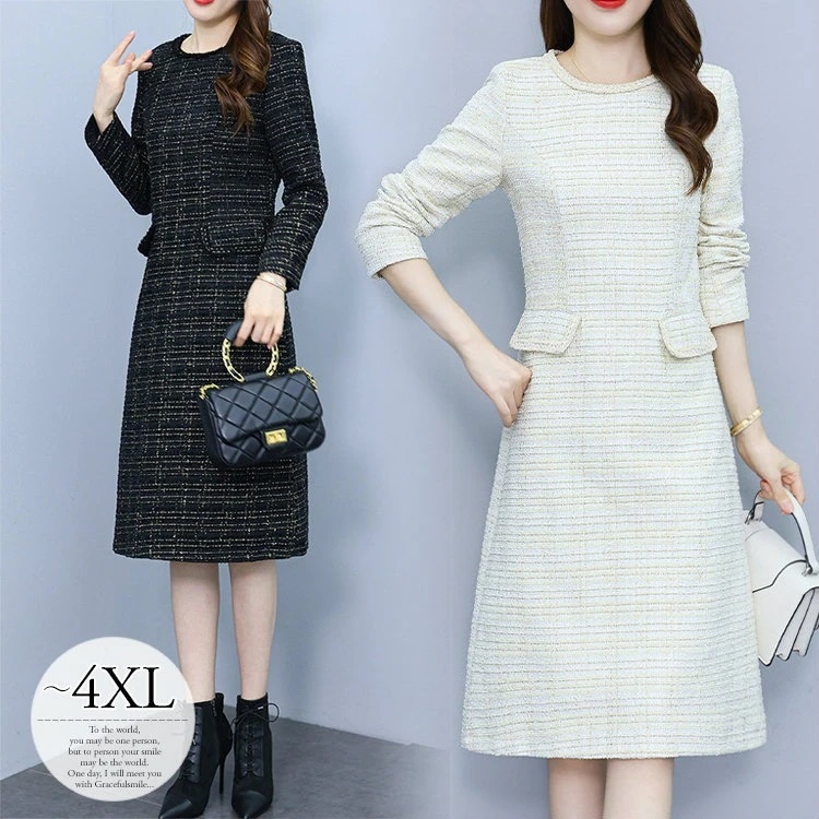 ワンピーススーツ ワンピース レディース ママスーツ 卒園式 卒業式 入園式 入学式 大きいサイズ お呼ばれ 披露宴 結婚式 パーティー 同窓会 30代 40代 50代 ブラック ホワイト ツイード