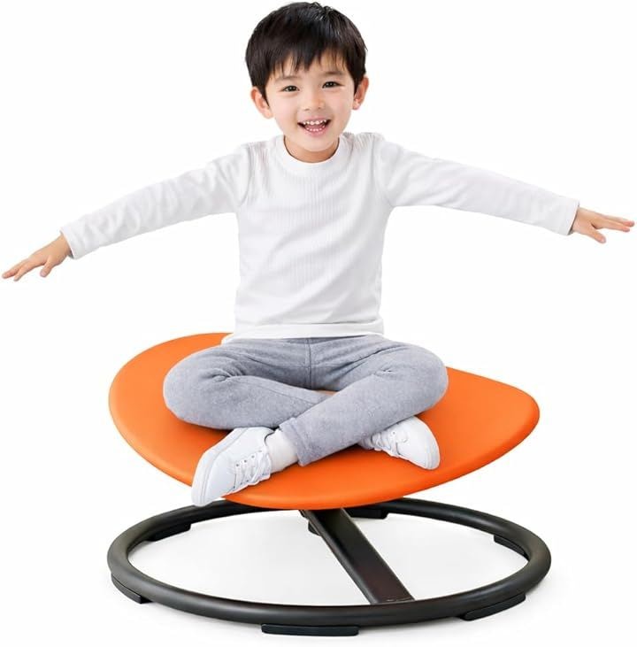 回転バランスチェア 子供用 スピンチェア 360度回転 室内遊び 知育玩具 バランス感覚トレーニング 組立簡単 日本語説明書付き (オレンジ, 大型)