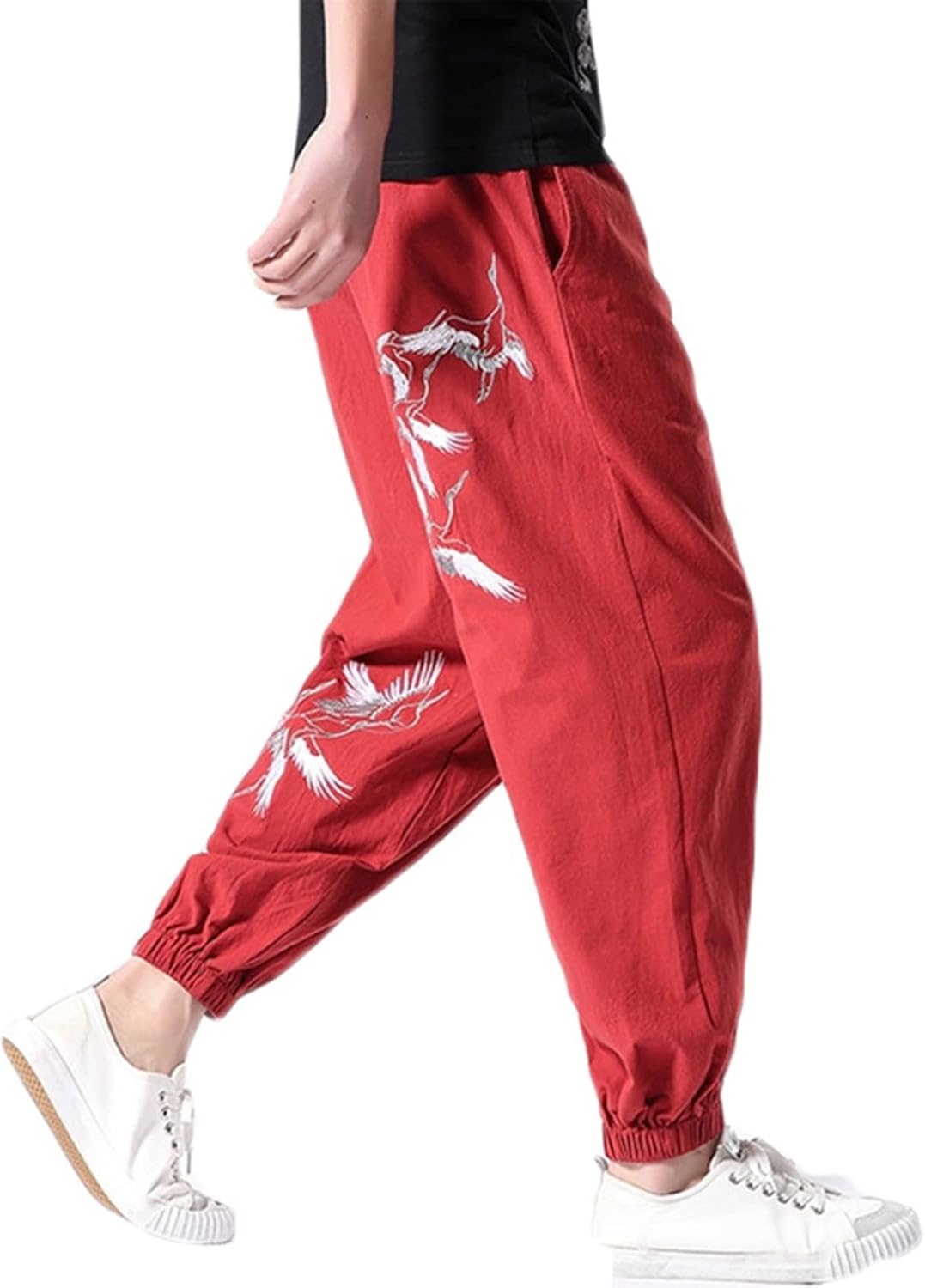 パンツ メンズ バギーパンツ 白鶴 エスニックスタイル カジュアル ファッション 刺繍 テーパードパンツ ノンアイロン仕上げ ファスナー オールシーズン 綿 保温 防風 防寒 通学通