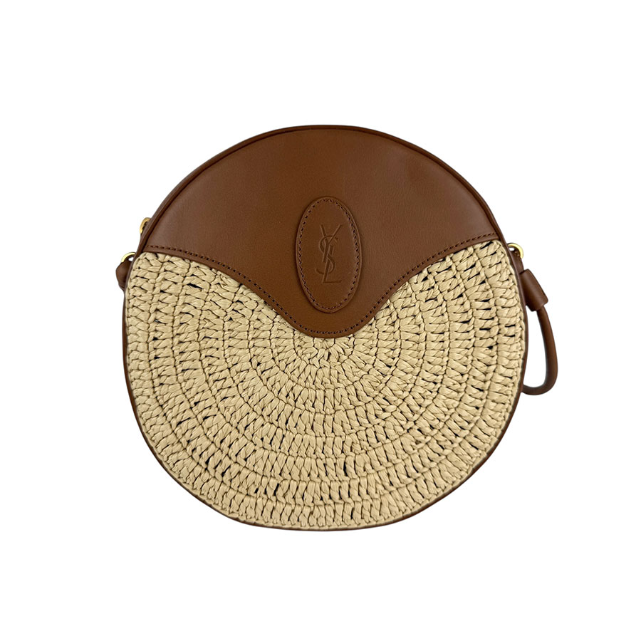 サンローラン SAINT LAURENT ショルダーバッグ ラウンドカメラバッグ ラフィア/レザー ブラウン×ナチュラル レディース 685883 z6653