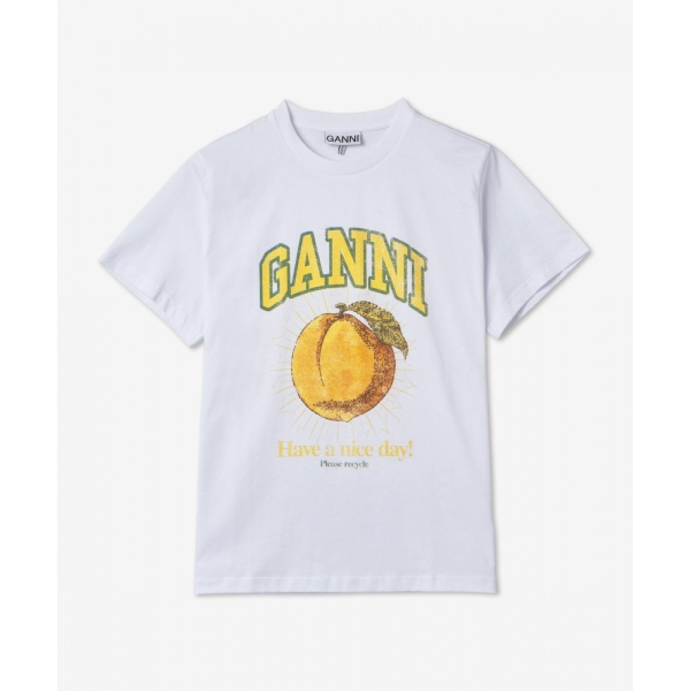 GANNI ベーシックジャージーピーチリラックスフィットショートスリーブ T シャツ-ホワイト/T3529151