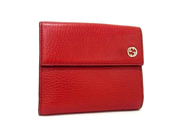折り財布 インターロッキングG Ｗホック 二つ折り財布 449405 レッド ゴールド金具 レザー レディース【本物保証】