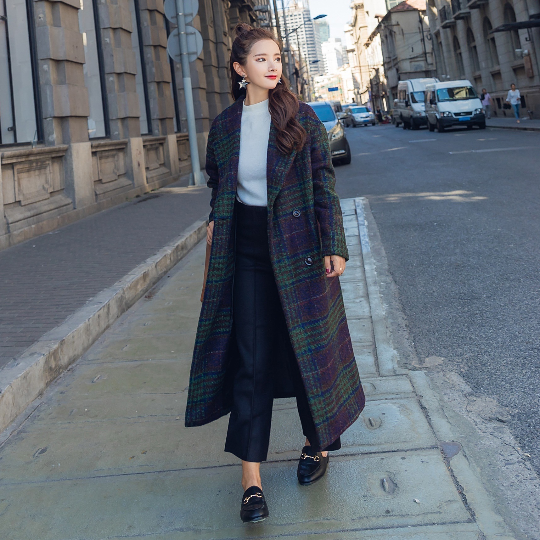 5169.タータンチェックチェスターコート 2019 春夏 sale アウター ジャケット 美ライン おしゃれ きれいめ カジュアル ロング丈 ビッグシルエット オフィス ビジネス パーティー お出か