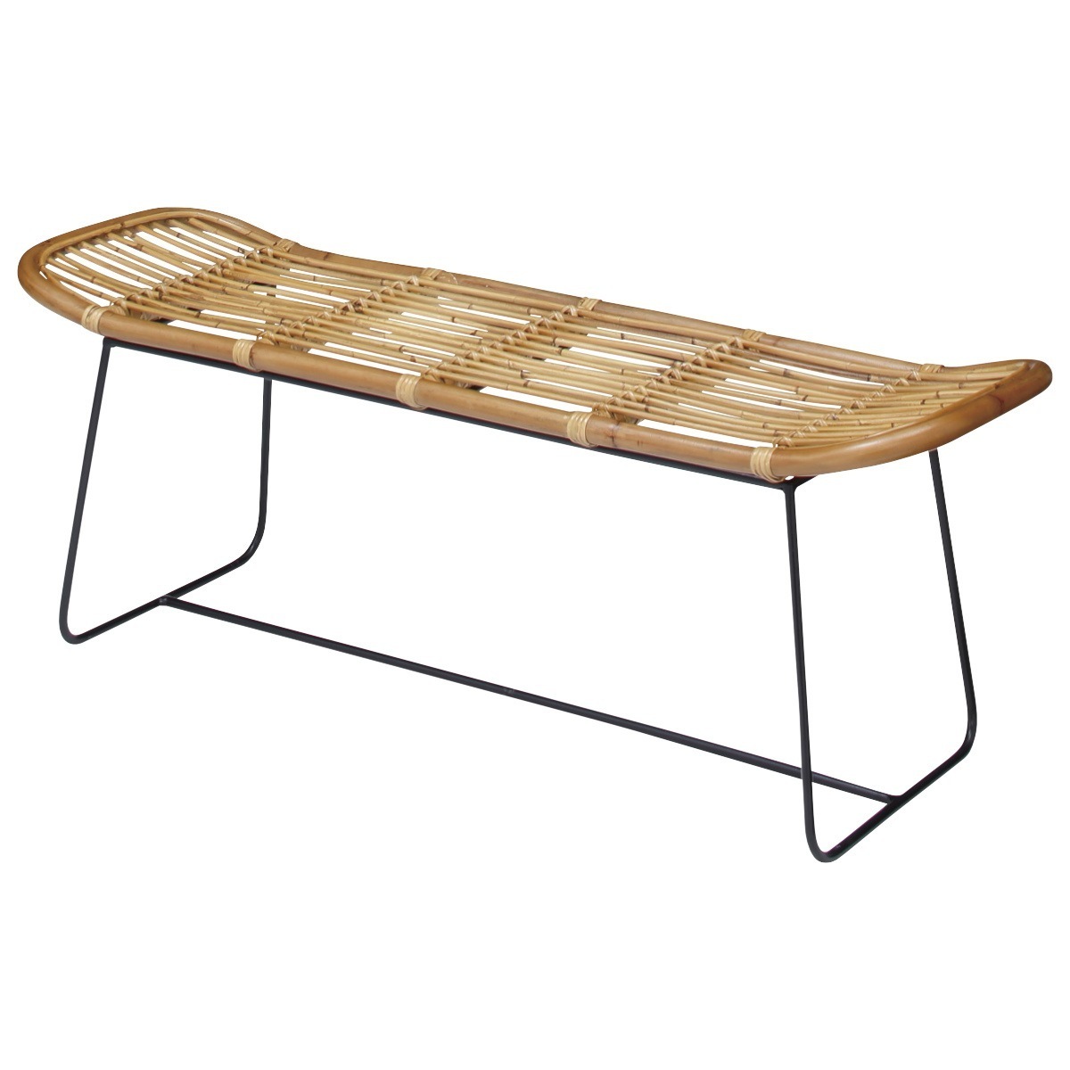 ラタンベンチ 2人掛け 長椅子 アイアンフレーム 籐家具 幅121cm チェア 椅子 ベンチ 屋内 ラタンチェア チェアー イス ラタン 籐 2人用 アジアン アジアン家具 ダイニングベンチ