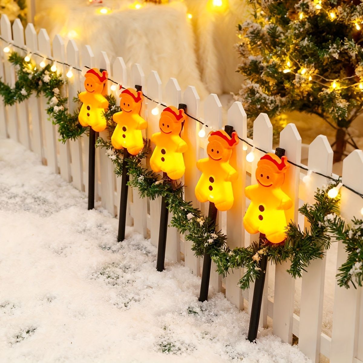 クリスマスデコレーション ソーラーライト ガーデンライト ガーデンオーナメント ジンジャーブレッドマン 5個セット 庭オブジェ 癒しグッズ ガーデニング お庭 玄関ライト 園芸装飾 インテリア オシ