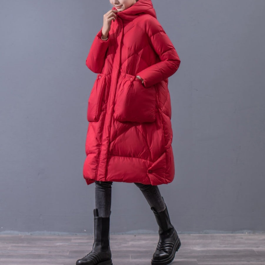 冬新レトロエスニックスタイル90ホワイトダックダウンフード付きダウンジャケットレディースミディアムロング太い毛