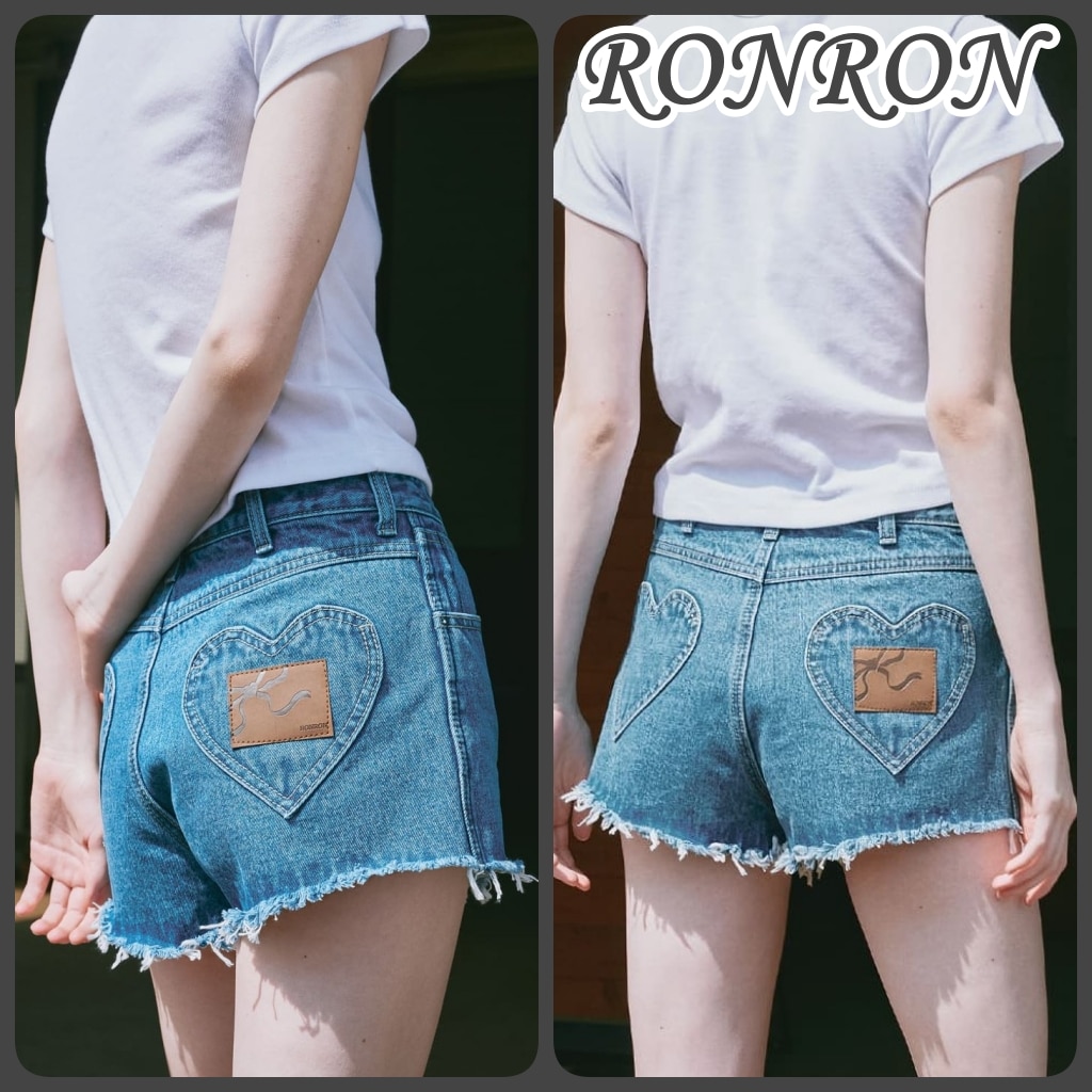 【RONRON】 BACK HEART POCKET SHORT PANTS [公式正規品] バックハートポケットショートパンツ 韓国 短パン コットンジーパン ショートパン