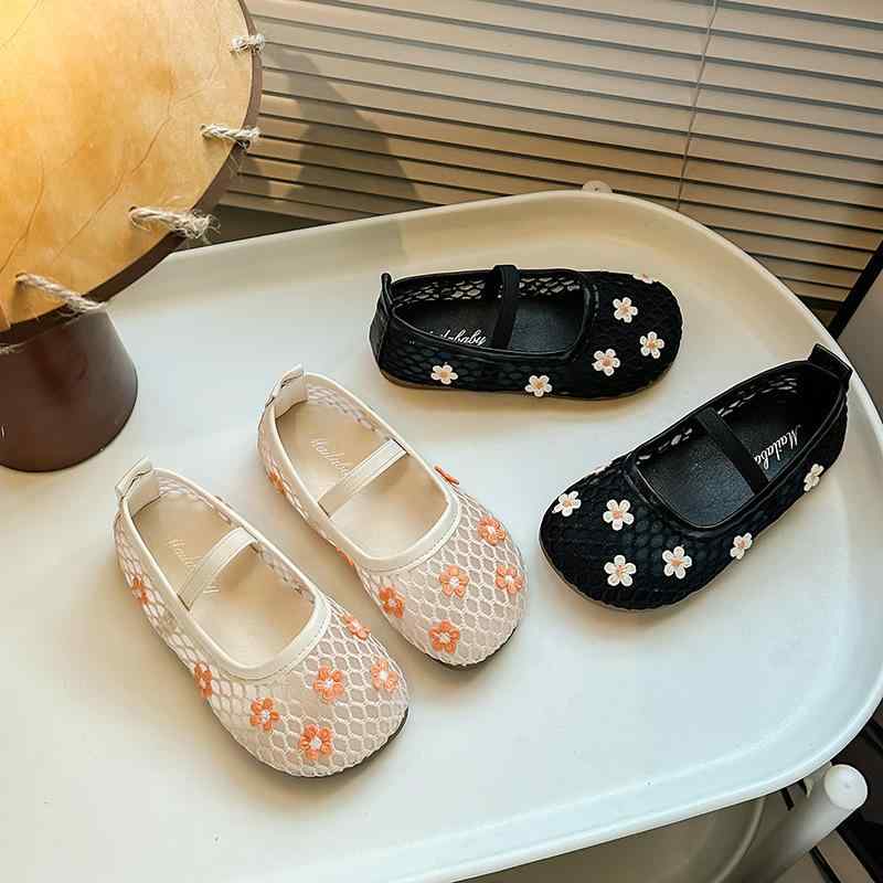 バレエシューズ 女の子 プリンセス メッシュ フラット かわいい スイート ローカット 浅口 牛筋底 合成皮内張り 無地 スリップオン 幼児 小児 ベージュ 黒 春