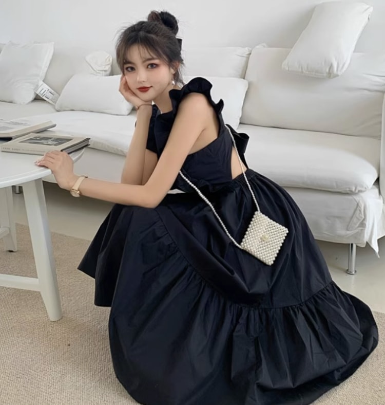 ワンピース デート モテアイテム フレアワンピース リボンデザイン コットン フリル 大人可愛い きれいめ 上品 おしゃれ かっこいい 大人可愛い ラブリー キュート ガーリー クール モード系