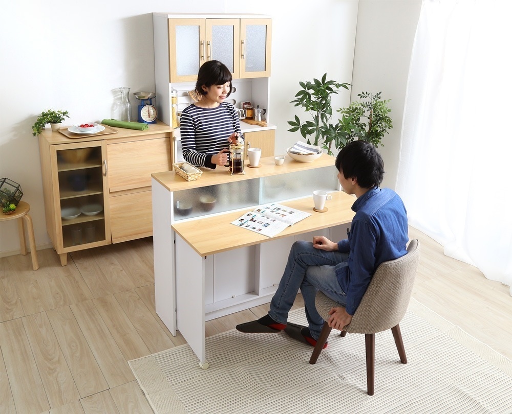 ラック 棚 キャスターワゴン おしゃれ 折りたたみ キッチン収納 ダイニングテーブル 折り畳み スリム 隙間収納 すき間 扉付き 食器棚 ナチュラルモダン
