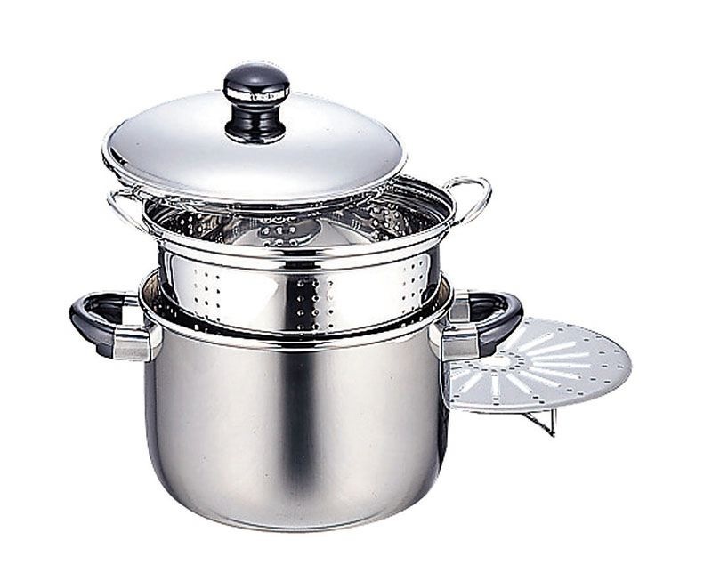 宮崎製作所 オブジェ OJ-7-4 深型両手鍋 シチューポット（穴明き内鍋&スチームプレート付） 22cm（5.4L）