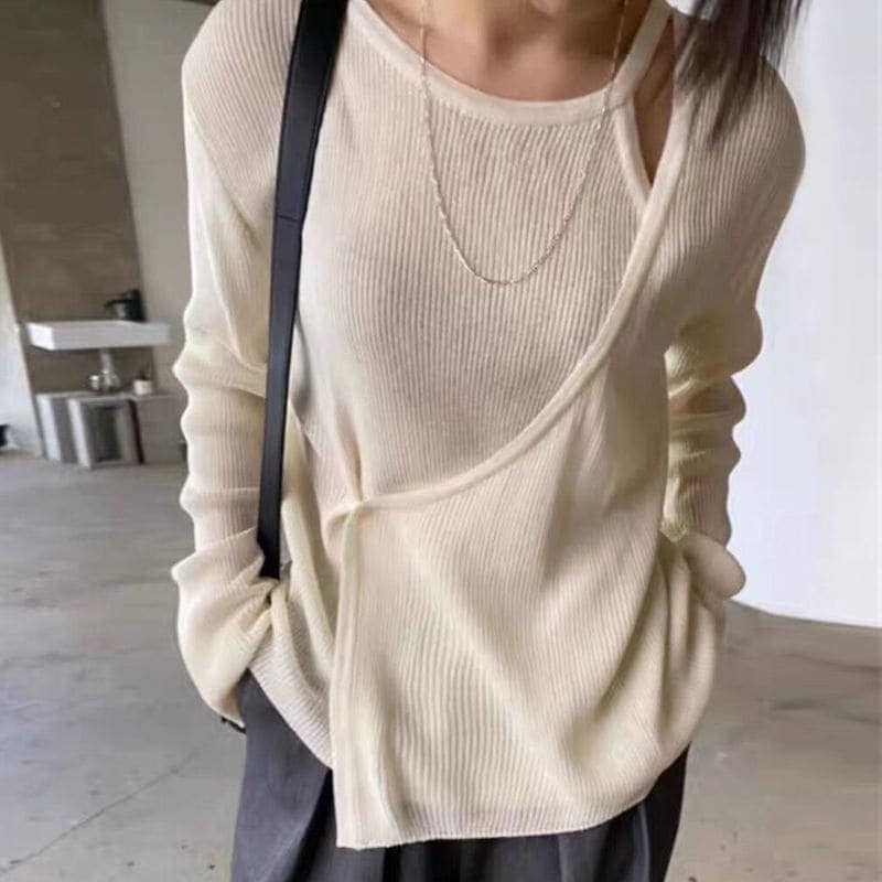 大人気！ 2025 春夏シャツ ニットカーディガン フェイクレイヤード キャミソール アシンメトリー設計 ブラウス 韓国ファッション シャツ ブラウス