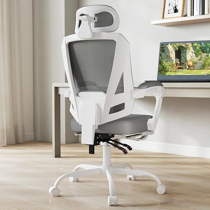 オフィスチェア デスクチェア メッシュ 動的腰背部サポート 3Dヘッドレスト ゲーミングチェア pcチェア 椅子 おしゃれ テレワーク 人間工学 フットレスト付き (グレー, 大型)