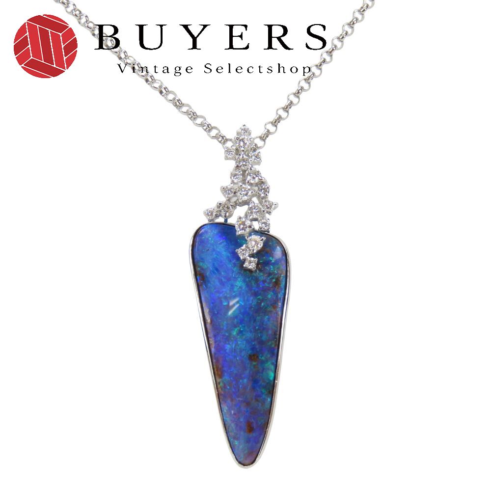 中古 ネックレス Pt900 ダイヤモンド ボルダーオパール 約18.0g ブルー系 松沢安行 ペンダント ジュエリー レディース 女性